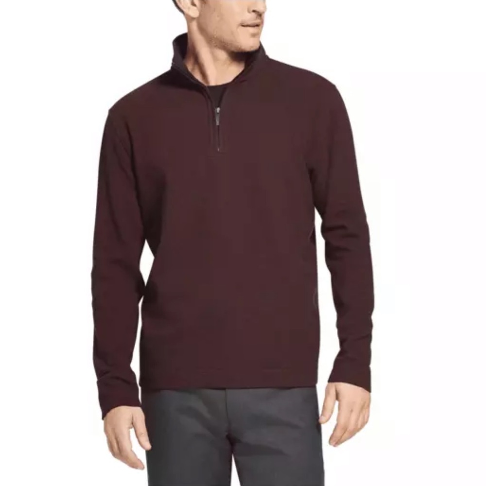 Van Heusen 1/4 Zip Pullover Sweater-Dark Wine-XL